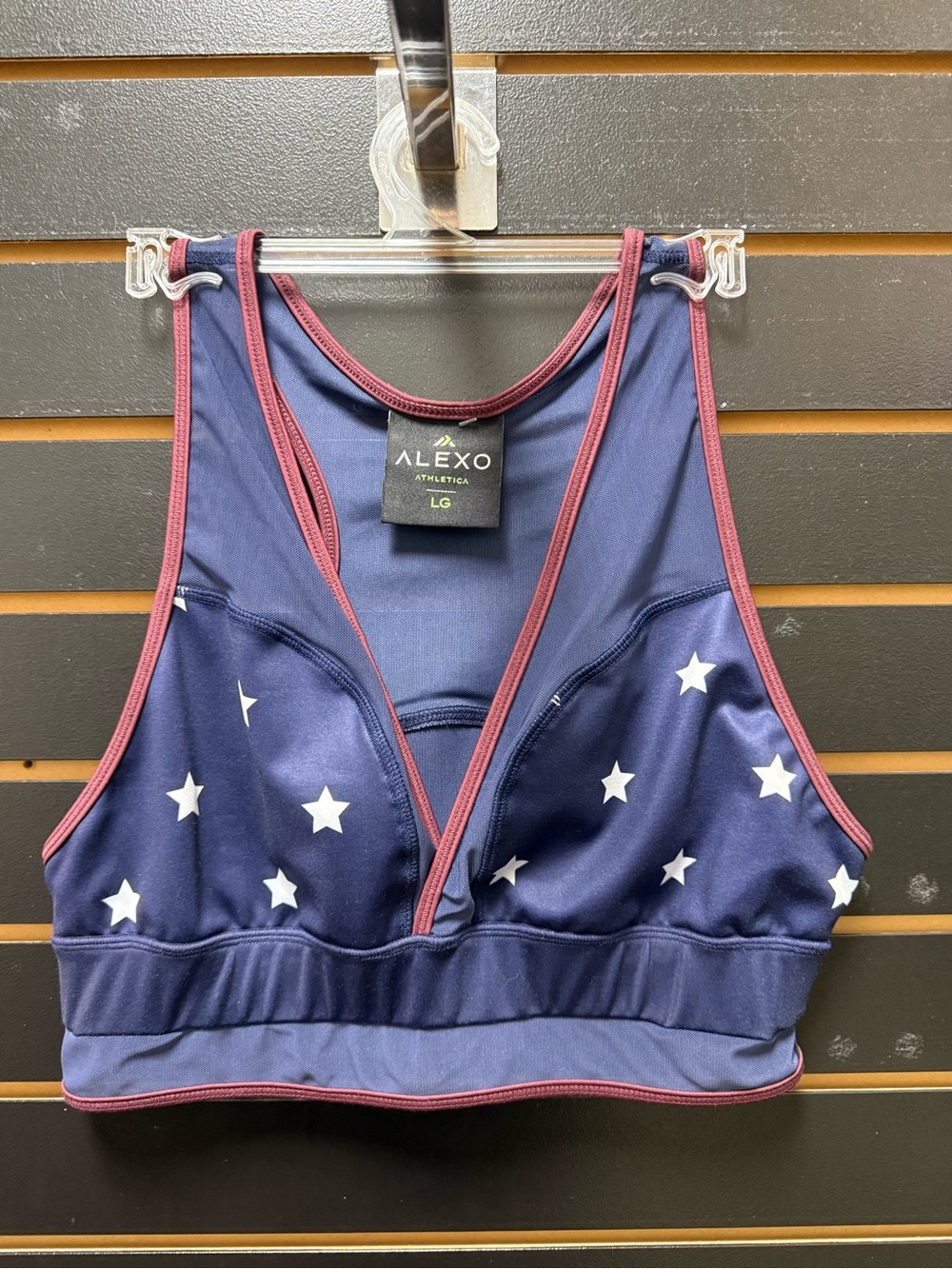 Alexo Athletica Star Print Sports Bra Navy Blue Racerback Workout Top LG